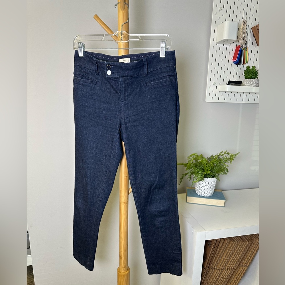 Anthropologie Essential Slim Denim Crop Trouser Dark Blue Jean Mid Rise Size 2 - Picture 6 of 11